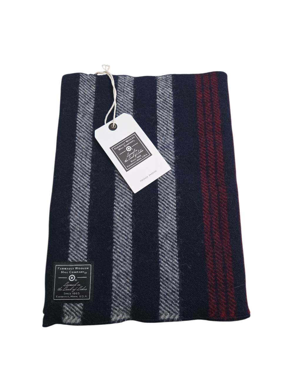 Fairbault Woolen Mills New Fariba Inifinity Scarf Navy Stripe‎ New Wool Cozy